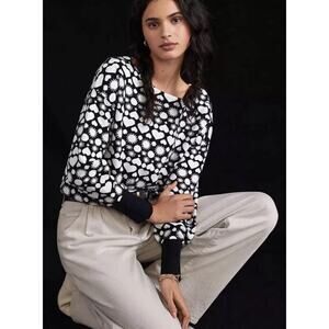 Maeve Anthropologie Women’s XS Boatneck Sweater Black White Heart Print NWT